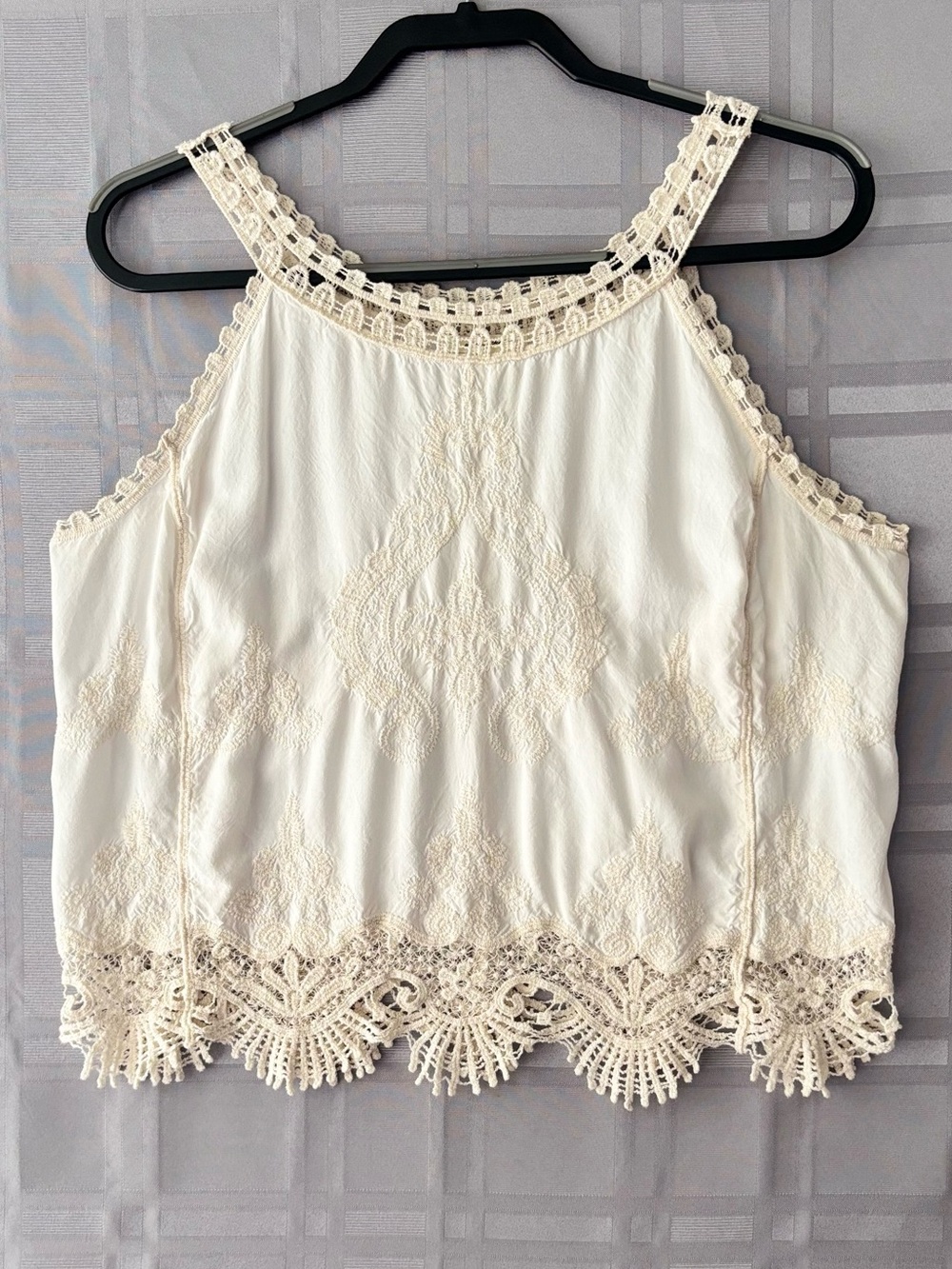 Ultra Pink Ivory Crochet-Trim Tank Cami